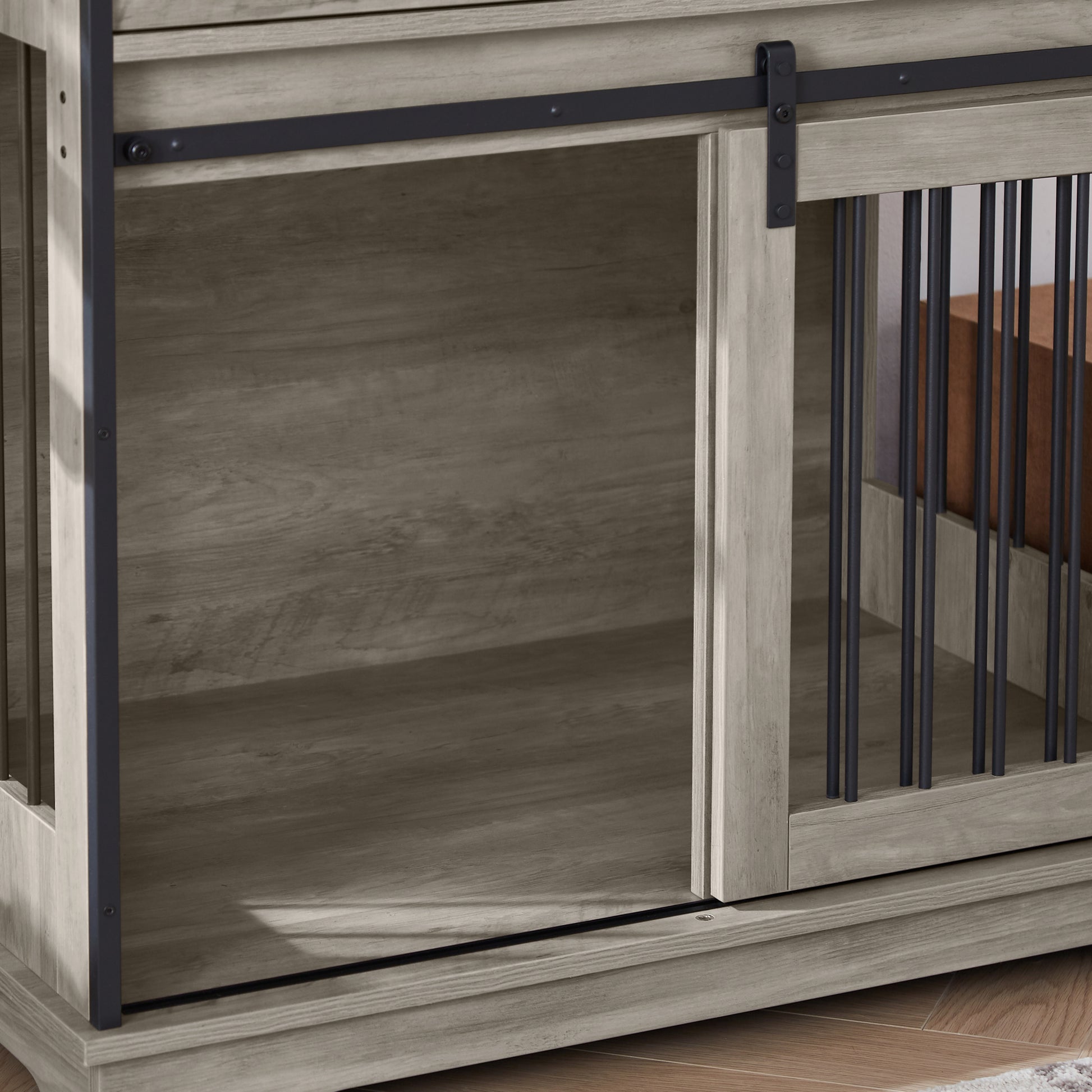 Sliding Door Dog Crate With Drawers. Grey,35.43'' W X 23.62'' D X 33.46'' H Grey Particle Board