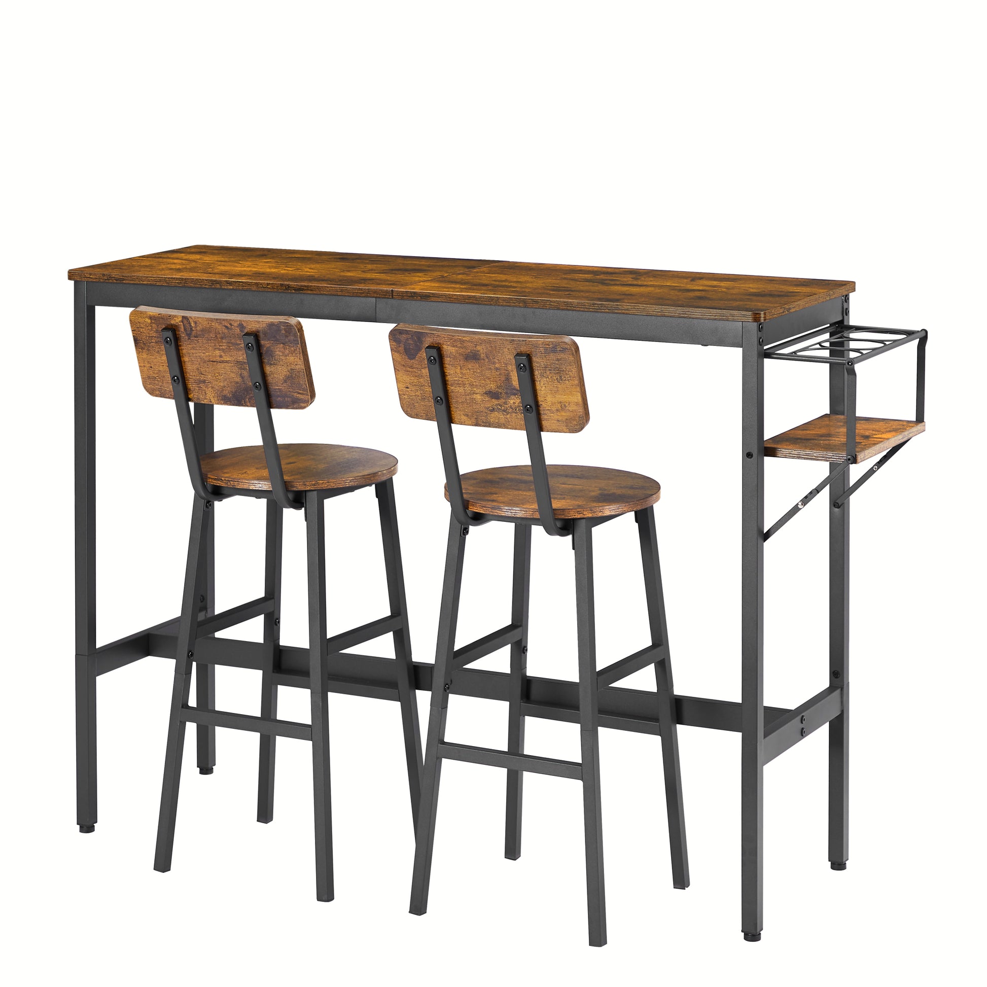 Bar Table Set With Wine Bottle Storage Rack. Rustic Brown, 47.24'' L X 15.75'' W X 35.43'' H. Rustic Brown Particle Board