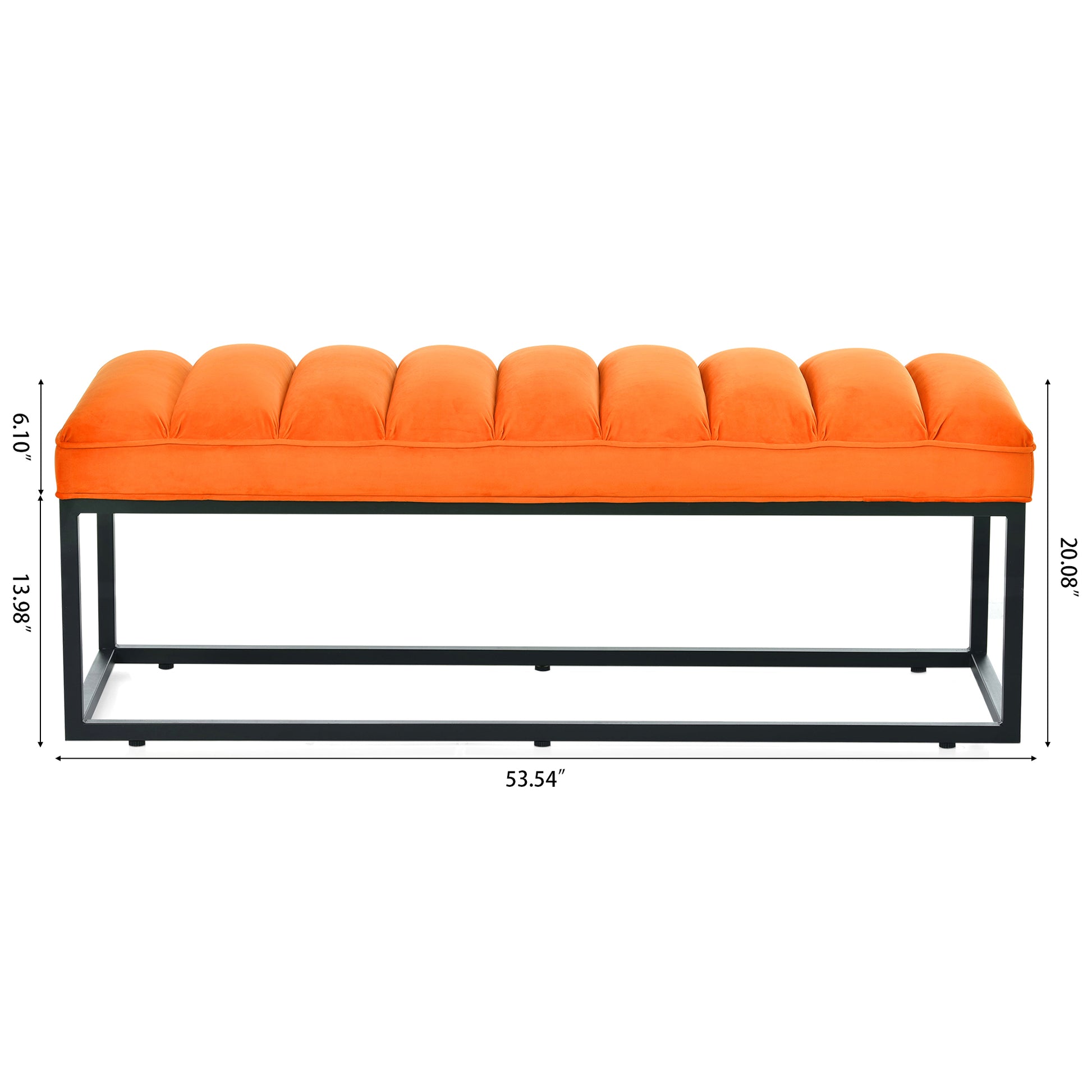 Metal Base Upholstered Bench For Bedroom For Entryway Orange Fabric