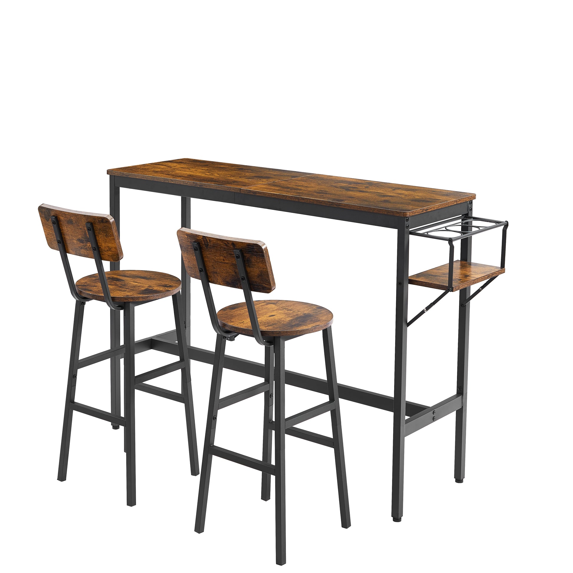 Bar Table Set With Wine Bottle Storage Rack. Rustic Brown, 47.24'' L X 15.75'' W X 35.43'' H. Rustic Brown Particle Board