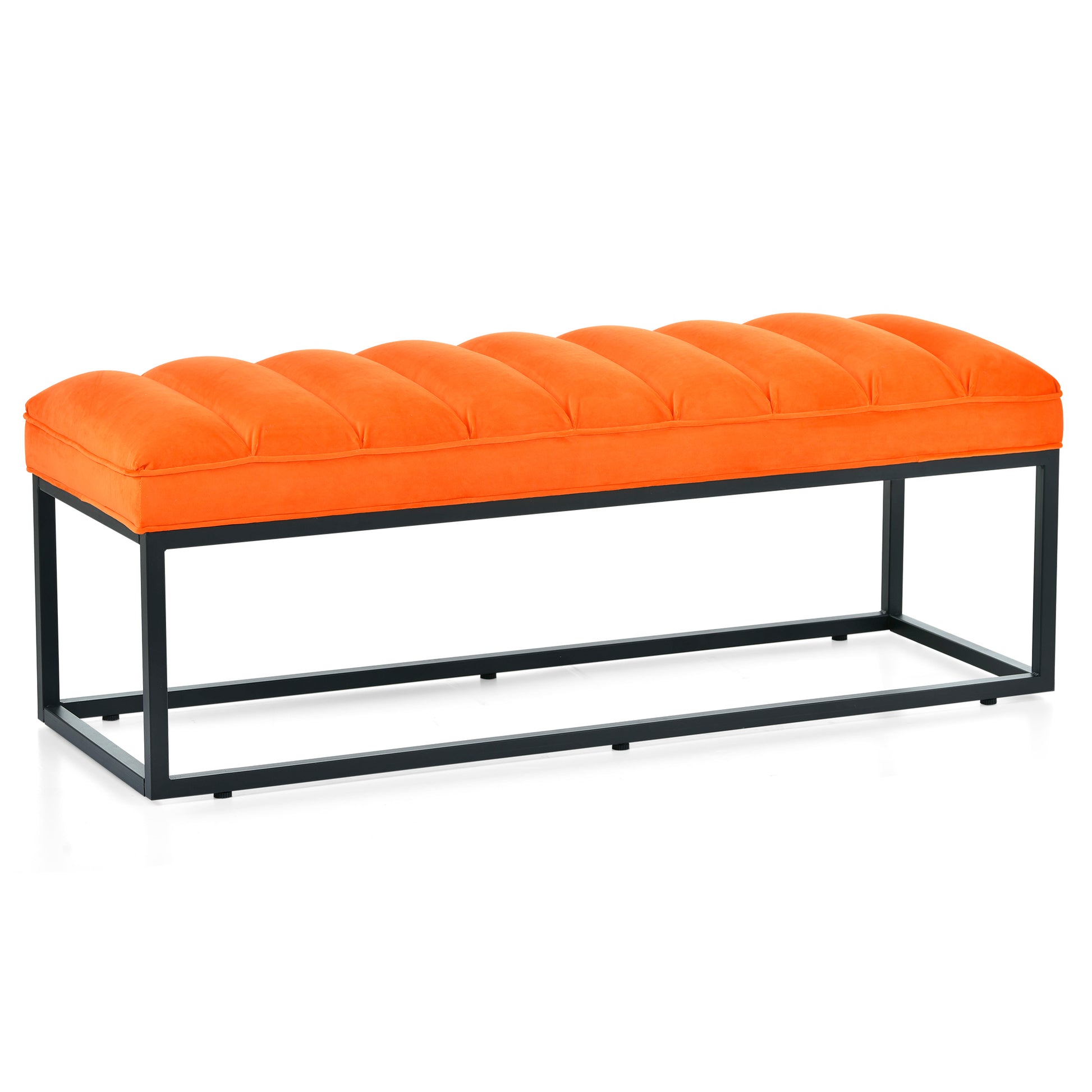 Metal Base Upholstered Bench For Bedroom For Entryway Orange Fabric