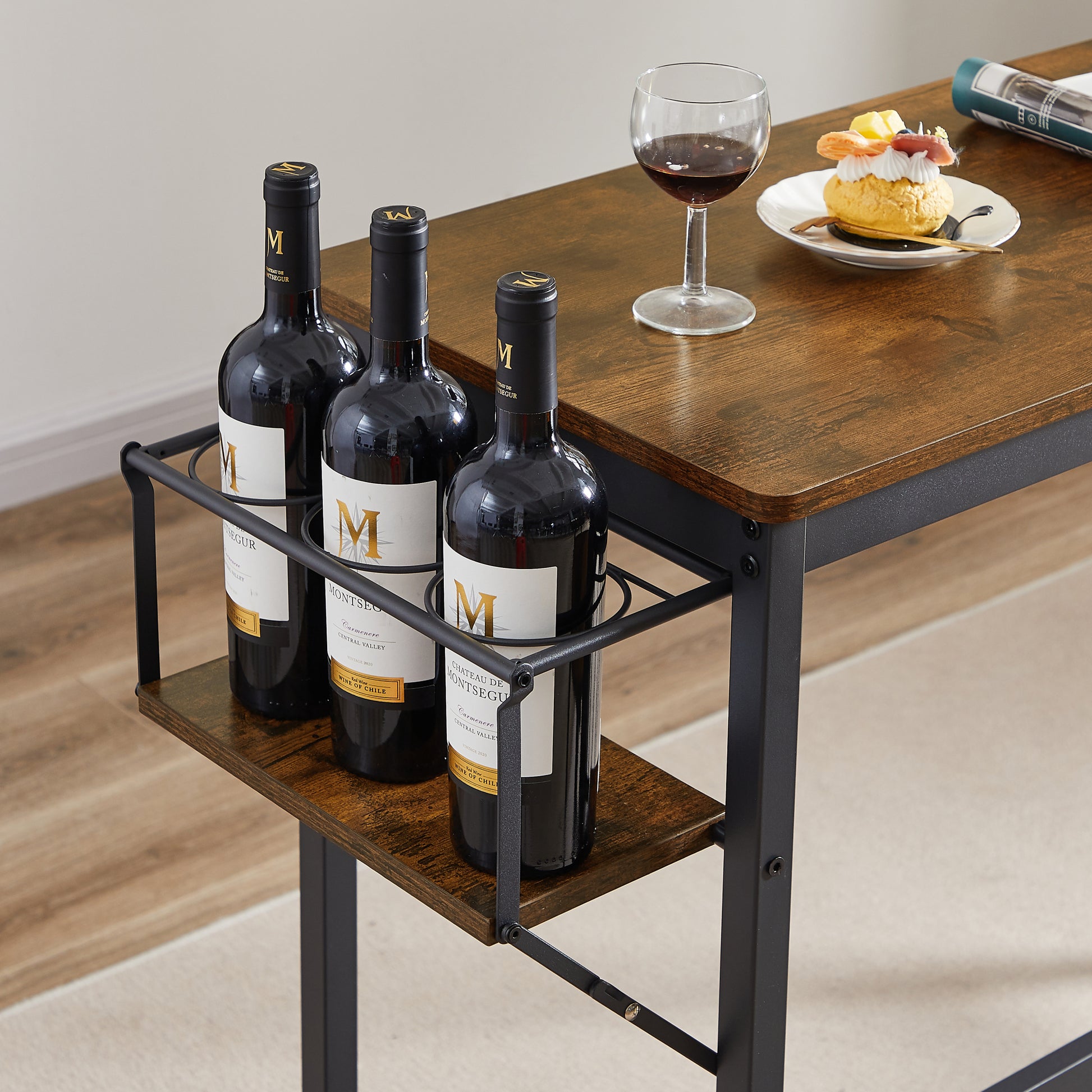 Bar Table Set With Wine Bottle Storage Rack. Rustic Brown, 47.24'' L X 15.75'' W X 35.43'' H. Rustic Brown Particle Board