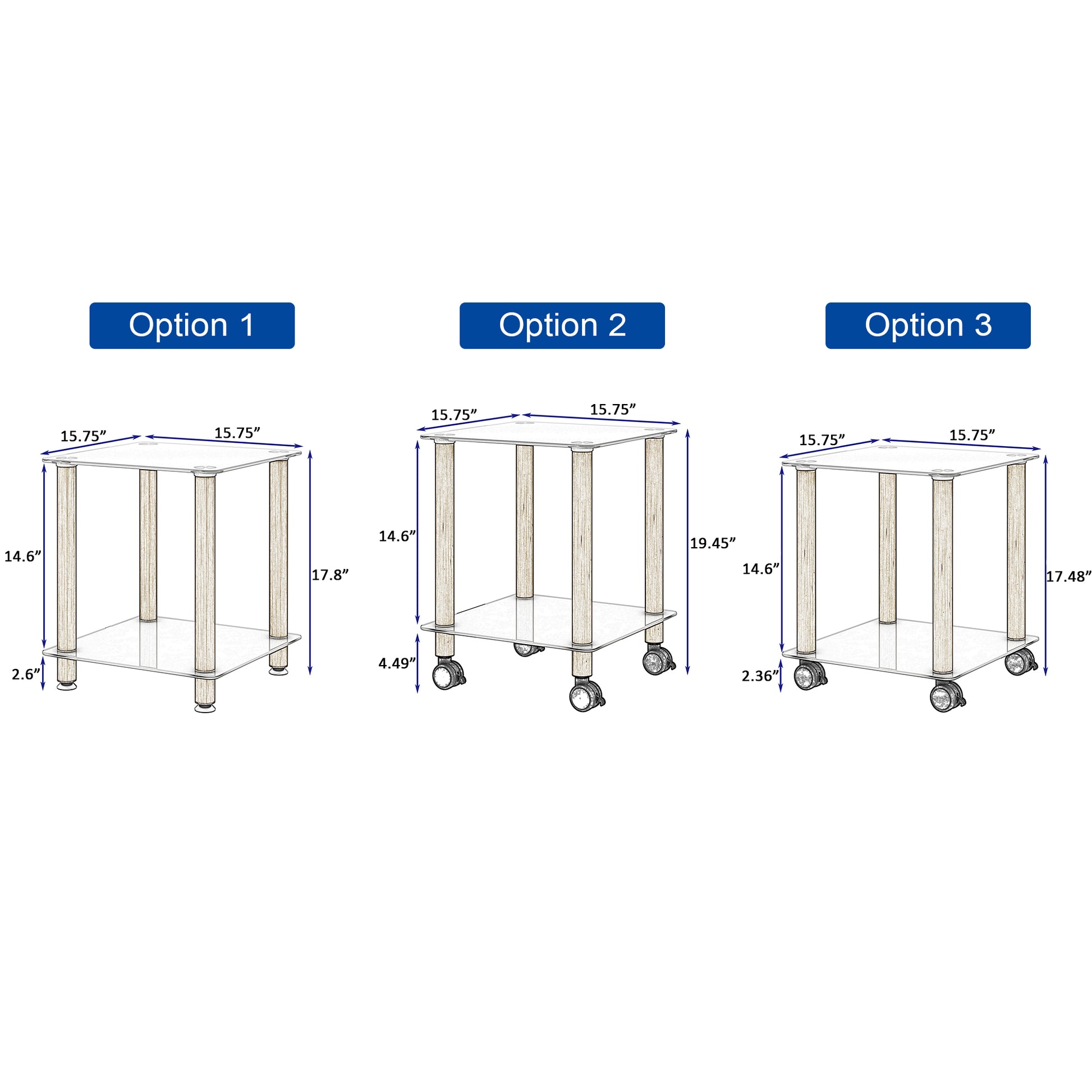 1 Piece White Oak Side Table2 Tier Space End Table ,Modern Night Stand, Sofa Table, Side Table With Storage Shelve White Glass