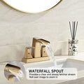 Two Handle 4 Inch Centerset Waterfall Bathroom Sink Faucet, Brushed Golden Brushed Gold Brass