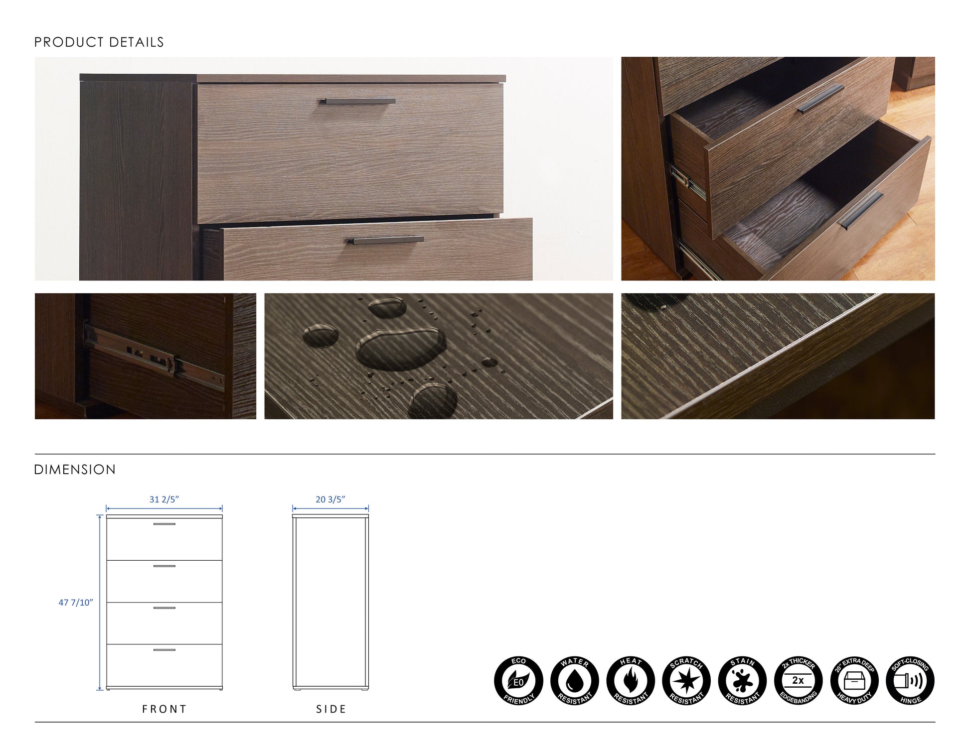 Oliver Farmhouse Four Drawer Jumbo Chest In Dark Brown Espresso Solid Wood