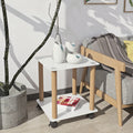 2 Piece White Oak Side Table2 Tier Space End Table ,Modern Night Stand, Sofa Table, Side Table With Storage Shelve White Glass