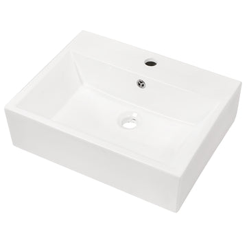 21"X16" White Ceramic Rectangular Wall Mounted Bathroom Sink With Faucet Hole And Overflow White Ceramic