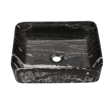 19"X15" Black And Gray Marble Pattern Ceramic Rectangular Vessel Bathroom Sink Black Gray Ceramic