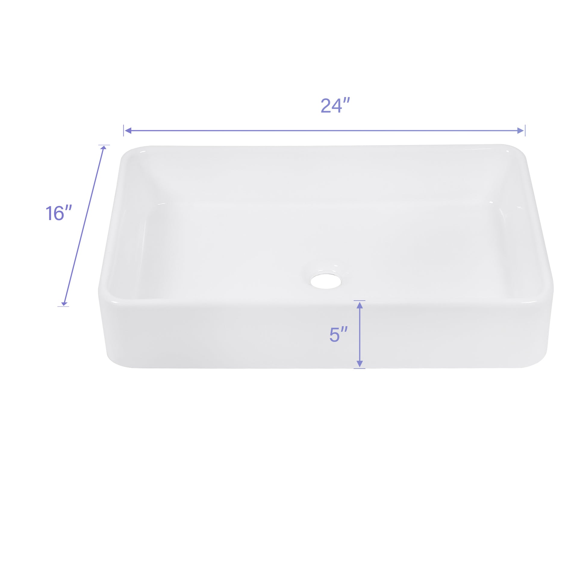 24"X16" White Ceramic Rectangular Vessel Bathroom Sink White Ceramic