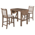 3 Piece Wood Counter Height Drop Leaf Dining Table Set With 2 Upholstered Dining Chairs For Small Place, Brown Brown Wood Dining Room Folding Rubberwood Oval Dining Table With Chair Upholstered Chair Wood Brown Solid Back Seats 2 60 Inches Drop Leaf