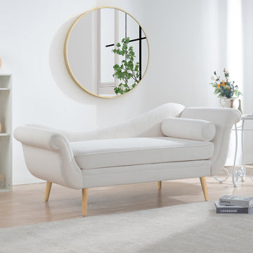 Chaise Lounge With Scroll Arms White Fabric