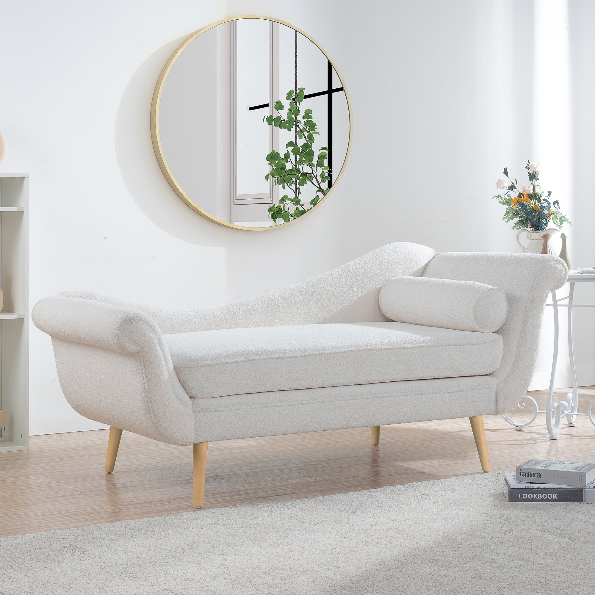 Chaise Lounge with Scroll Arms white-fabric