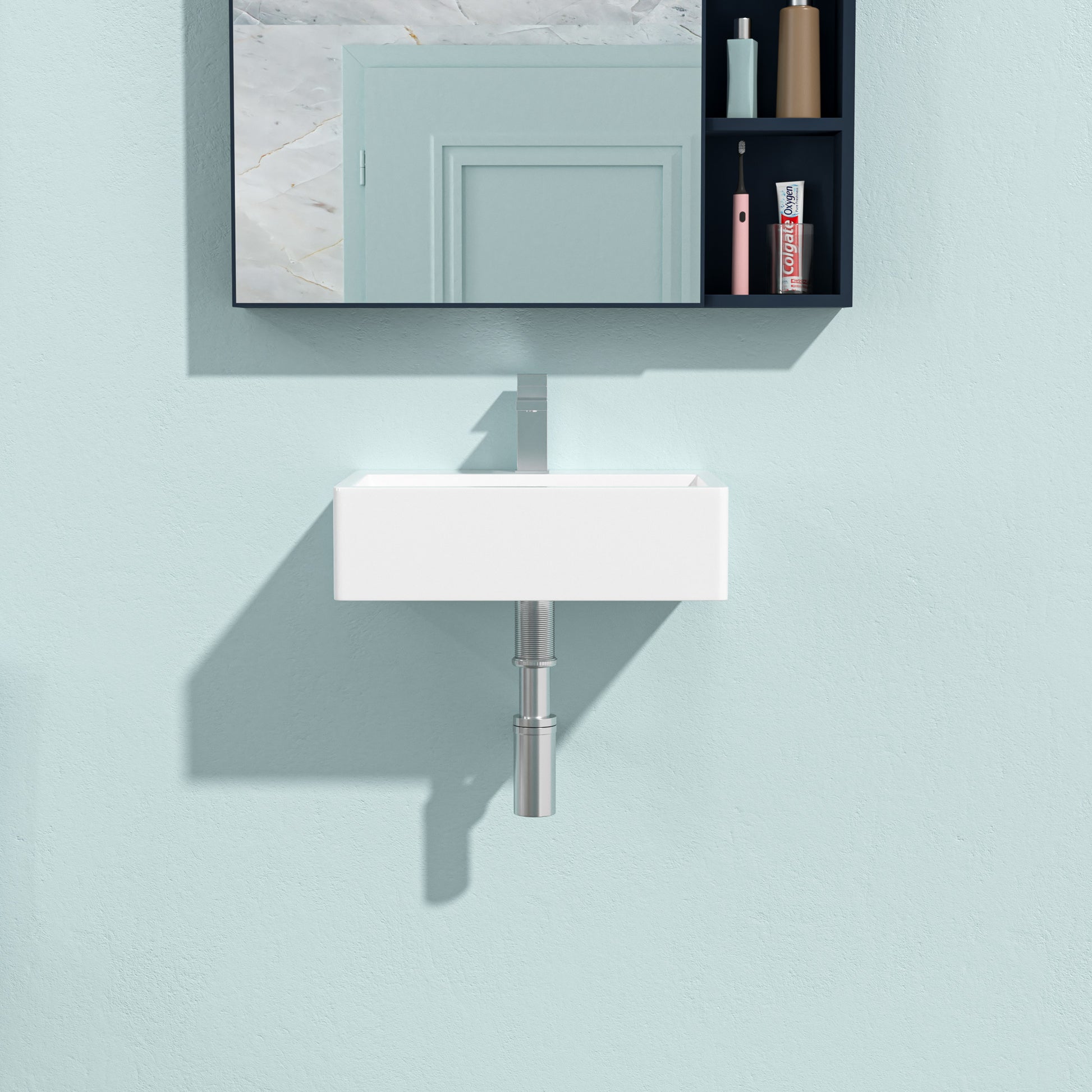 21"X16" White Ceramic Rectangular Wall Mounted Bathroom Sink With Faucet Hole And Overflow White Ceramic