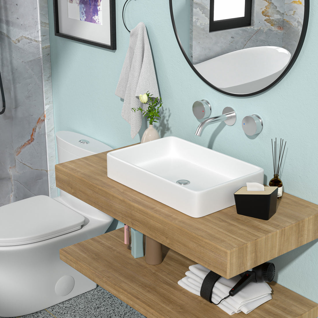 24"x16" White Ceramic Rectangular Vessel Bathroom Sink white-ceramic