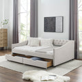 Full Size Daybed With Drawers Upholstered Tufted Sofa Bed, With Button On Back And Copper Nail On Waved Shape Arms, Beige 80.5''X55.5''X27.5'' Full Beige Linen