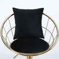 Black Velvet Bar Chair, Pure Gold Plated, Unique Design,360 Degree Rotation, Adjustable Height,Suitable For Dinning Room And Bar,Set Of 2 Black Velvet