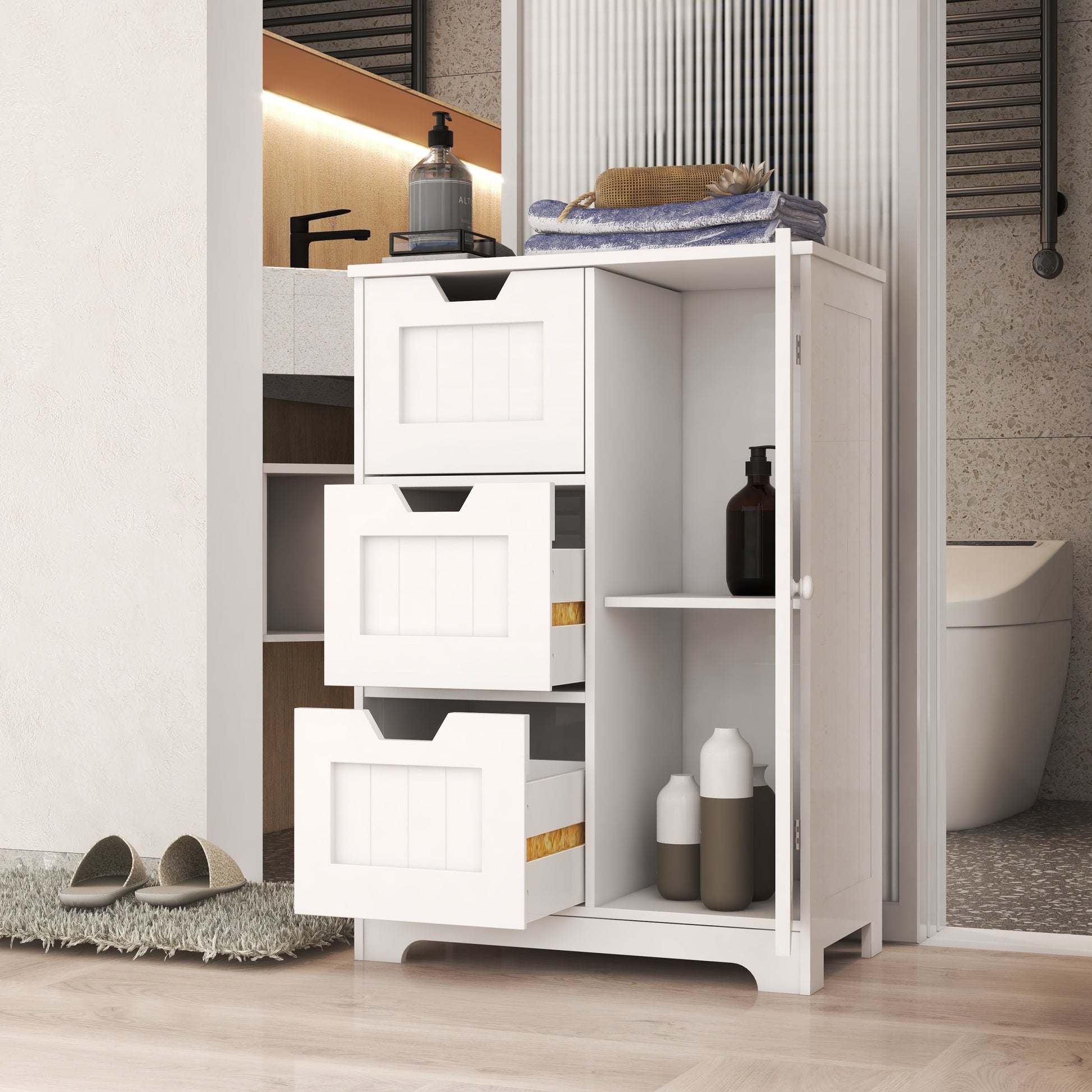 White Freestanding Storage Cabinet For Bathroom