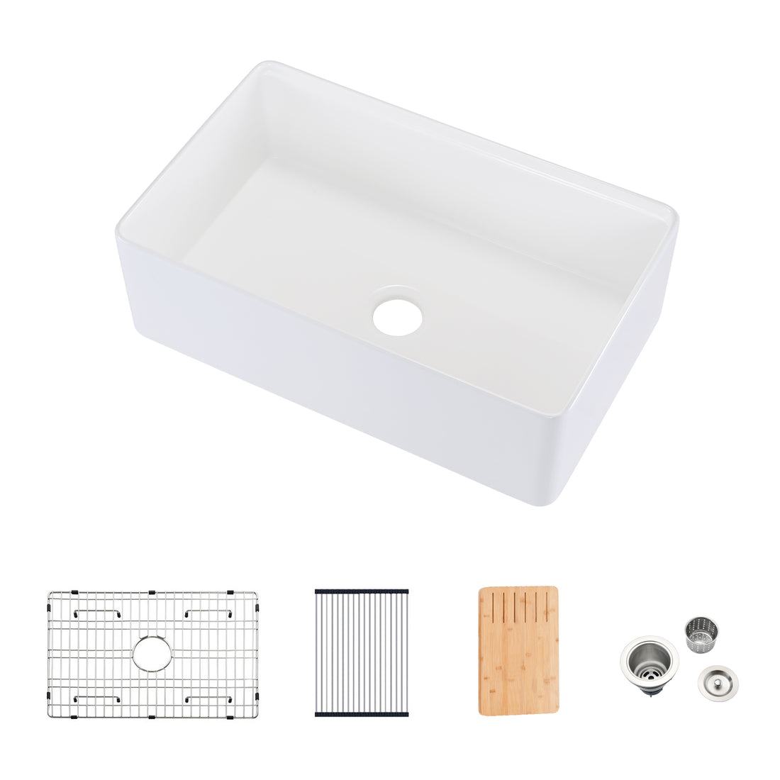 Fireclay 30" L X 20" W Workstation Farmhouse Kitchen Sink With Accessories White Fireclay