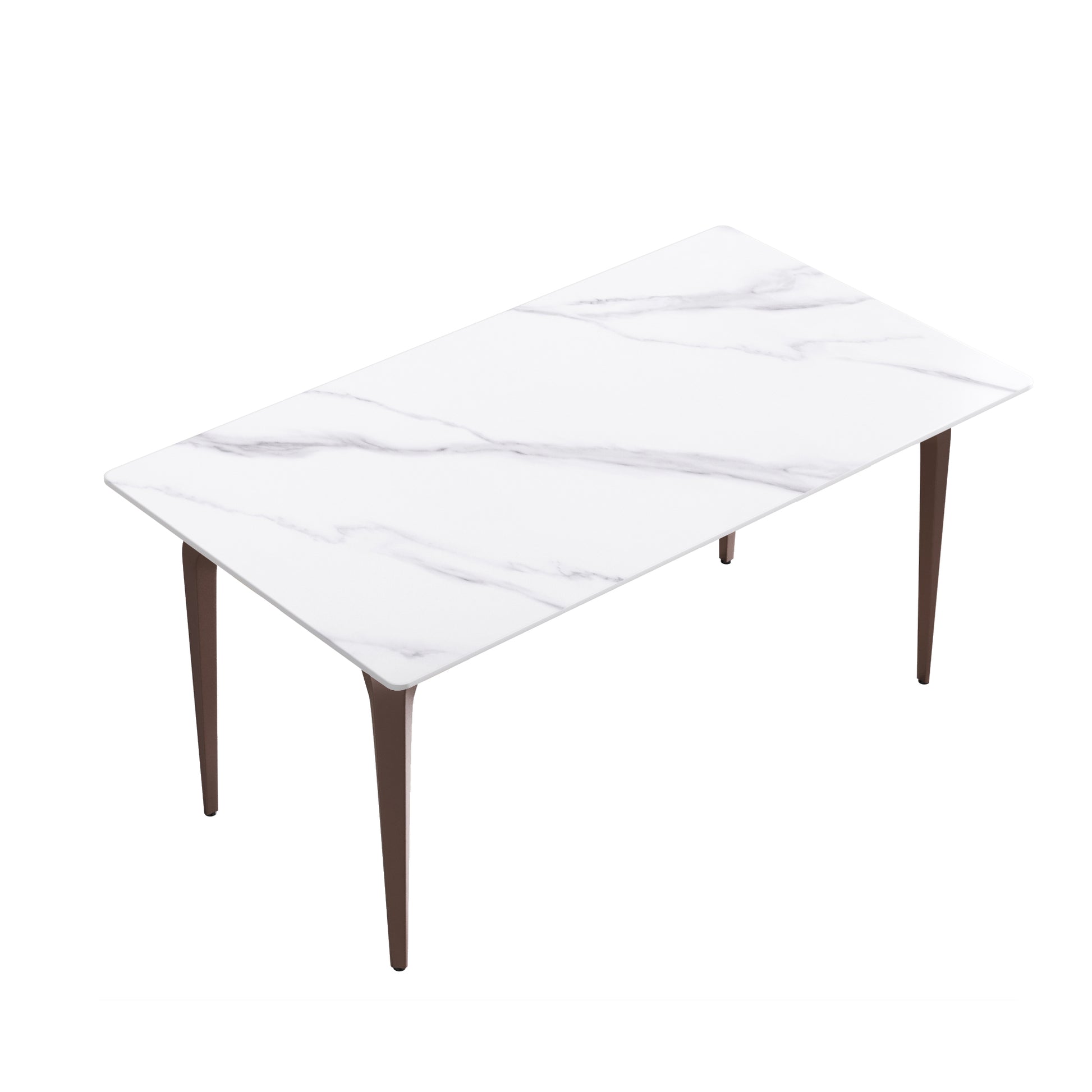 63"Modern Artificial Stone White Straight Edge Metal Leg Dining Table 6 People White Metal Sintered Stone