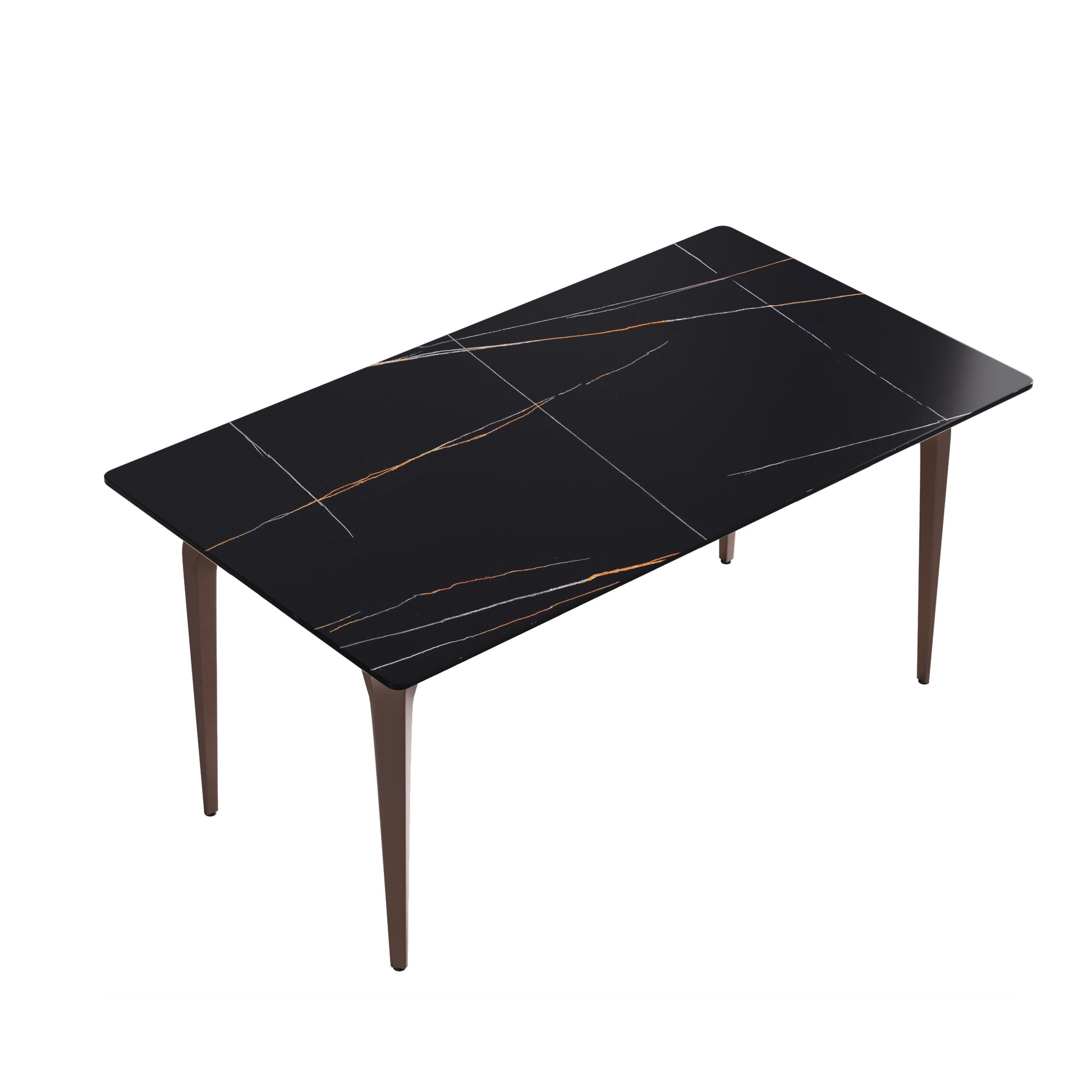 63"Modern Artificial Stone Black Straight Edge Metal Leg Dining Table 6 People Black Metal Sintered Stone