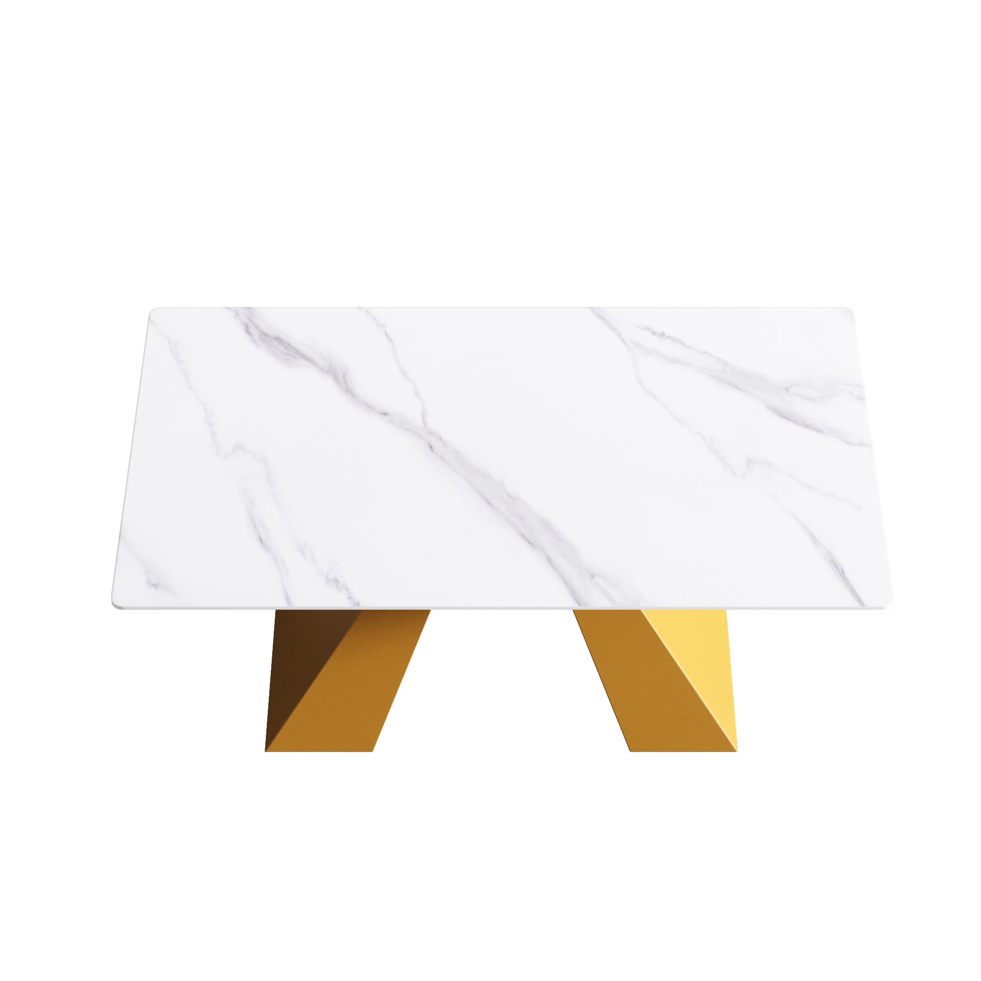 63"Modern Artificial Stone White Straight Edge Golden Metal Leg Dining Table 6 People White Metal Sintered Stone