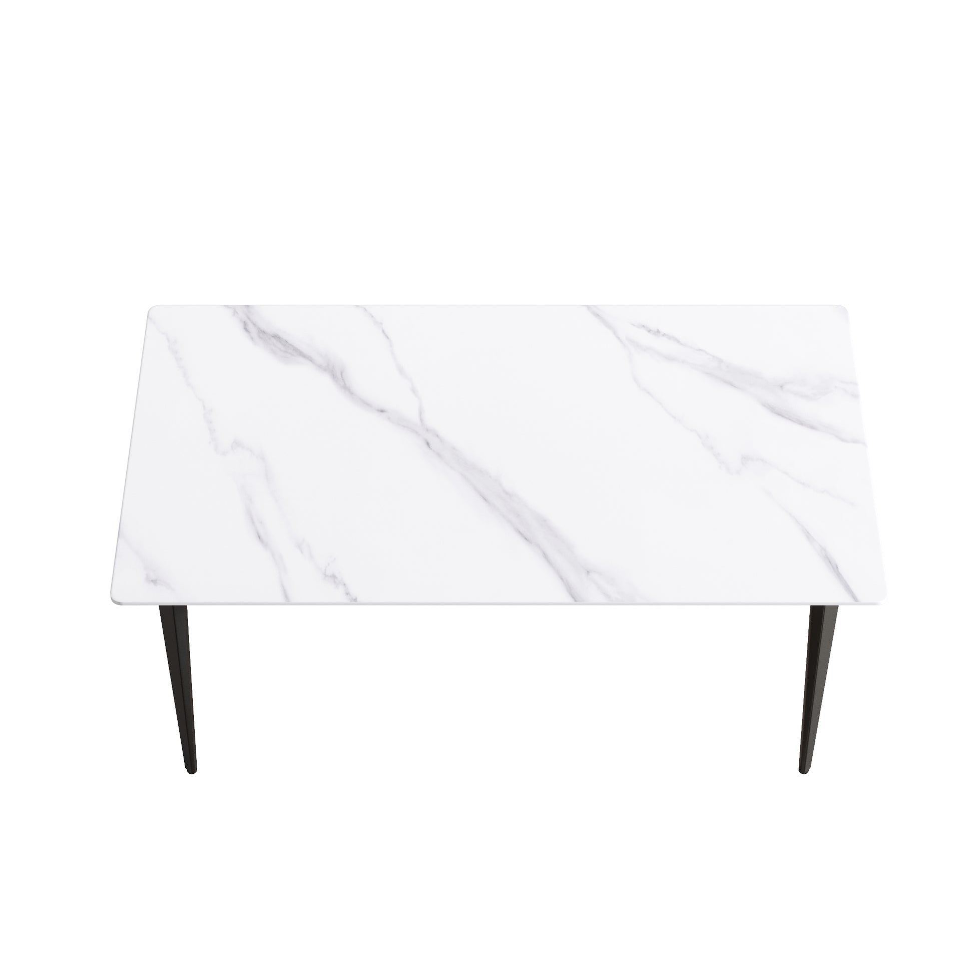 63"Modern Artificial Stone White Straight Edge Black Metal Leg Dining Table 6 People White Metal Sintered Stone