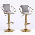 Grey Velvet Bar Chair, Pure Gold Plated, Unique Design,360 Degree Rotation, Adjustable Height,Suitable For Dinning Room And Bar,Set Of 2 Grey Velvet