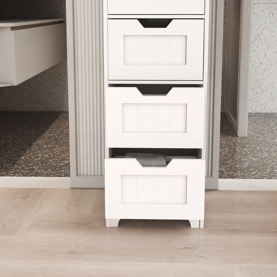 White Freestanding Storage Cabinet With 4 Drawers, Suitable For Bathroom, Living Room, Kitchen White Mdf