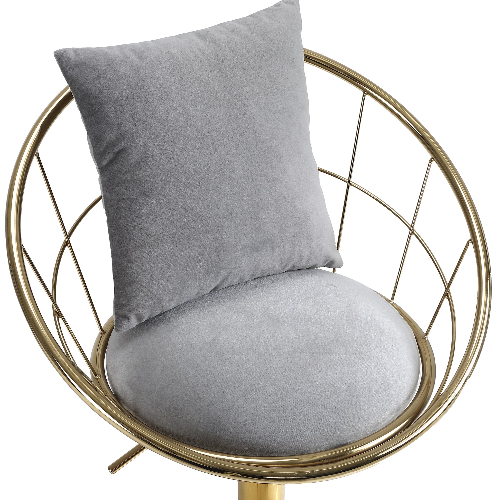 Grey Velvet Bar Chair, Pure Gold Plated, Unique Design,360 Degree Rotation, Adjustable Height,Suitable For Dinning Room And Bar,Set Of 2 Grey Velvet