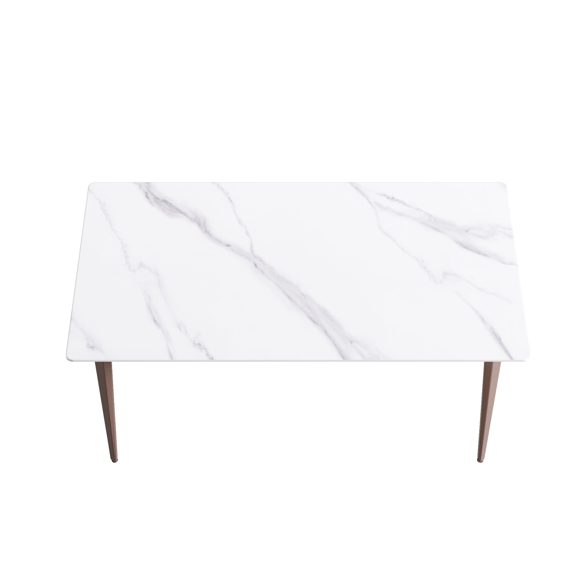 63"Modern Artificial Stone White Straight Edge Metal Leg Dining Table 6 People White Metal Sintered Stone