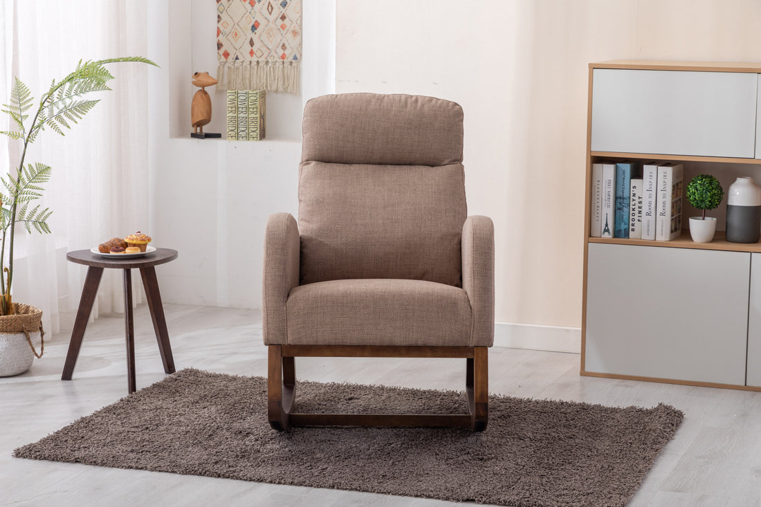 Coolmore Rocking Chair, Modern Glider Chair, Recliner Armchair With Wood Legs And Side Pocket, Nursery Rocking Accent Chair With High Back For Living Room Bedroom Camel Linen Camel Foam Solid Wood