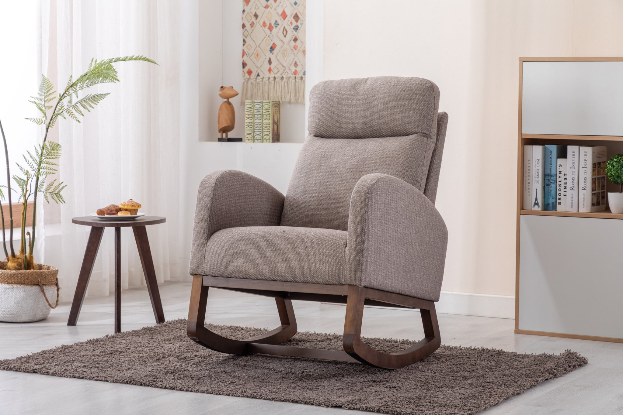 COOLMORE living room Comfortable rocking chair living grey-solid wood