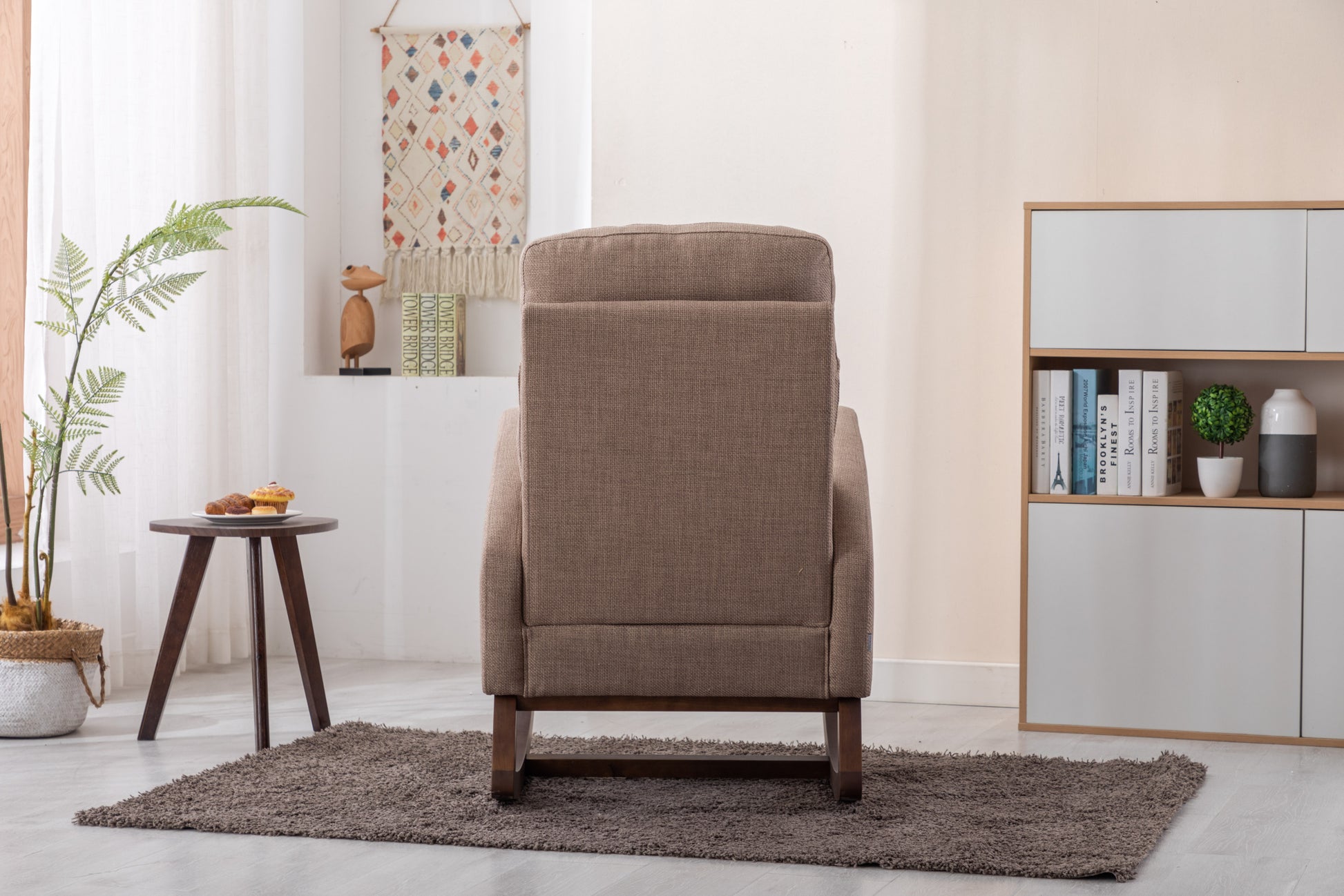Coolmore Rocking Chair, Modern Glider Chair, Recliner Armchair With Wood Legs And Side Pocket, Nursery Rocking Accent Chair With High Back For Living Room Bedroom Camel Linen Camel Foam Solid Wood