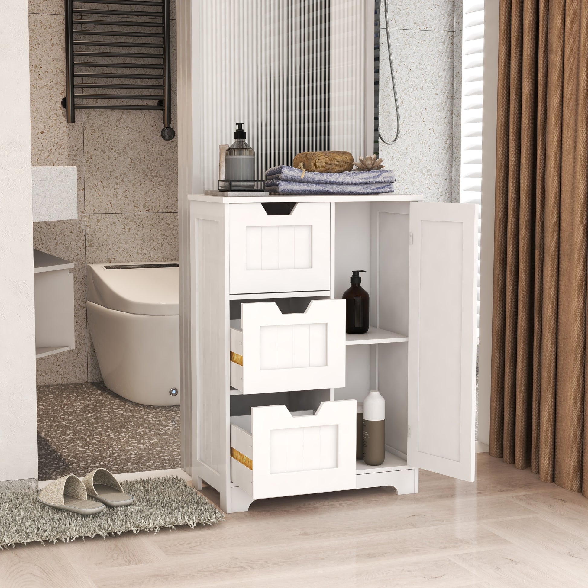 White Freestanding Storage Cabinet For Bathroom