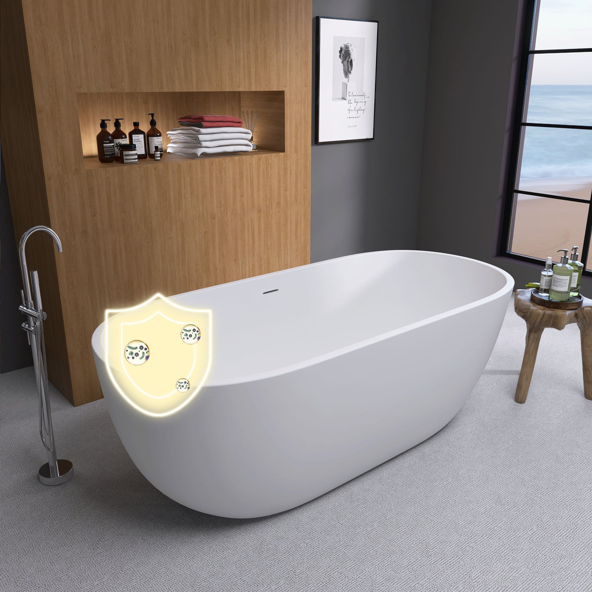 55" Acrylic Free Standing Tub Classic Oval Shape Soaking Tub, Adjustable Freestanding Bathtub With Integrated Slotted Overflow And Chrome Pop Up Drain Anti Clogging Matte White Matte White Oval Bathroom Freestanding Tubs Matte Less Than 59 In Modern