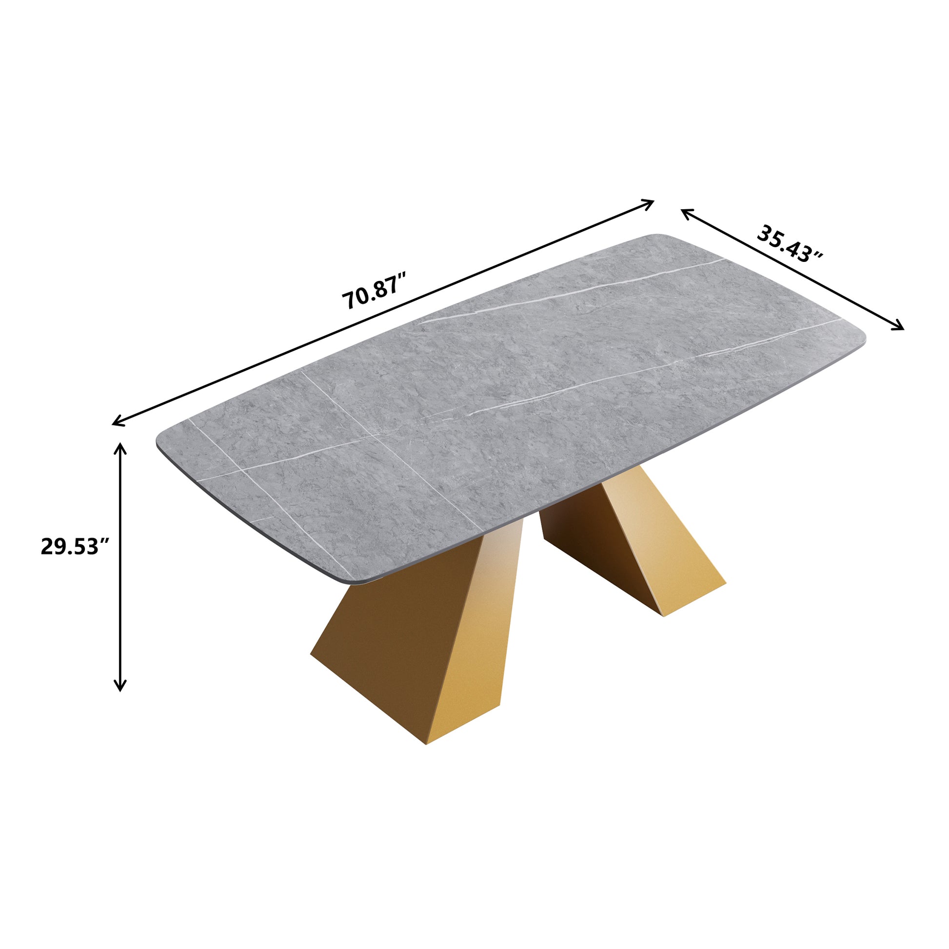 70.87"Modern Artificial Stone Gray Curved Golden Metal Leg Dining Table Can Accommodate 6 8 People Gray Metal Sintered Stone
