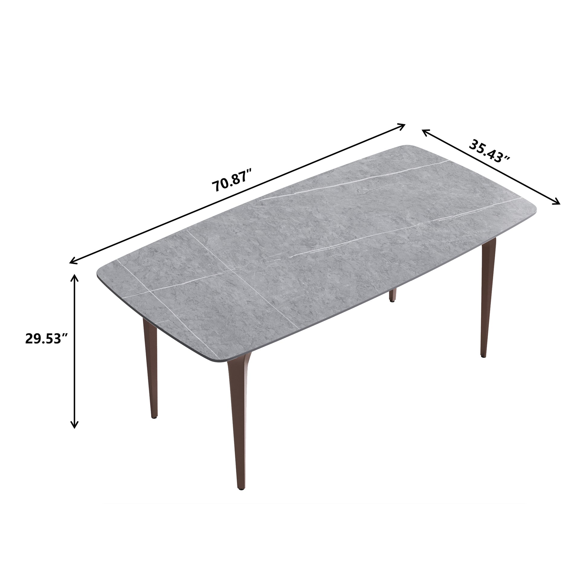 70.87"Modern Artificial Stone Gray Curved Metal Leg Dining Table Can Accommodate 6 8 People Gray Metal Sintered Stone
