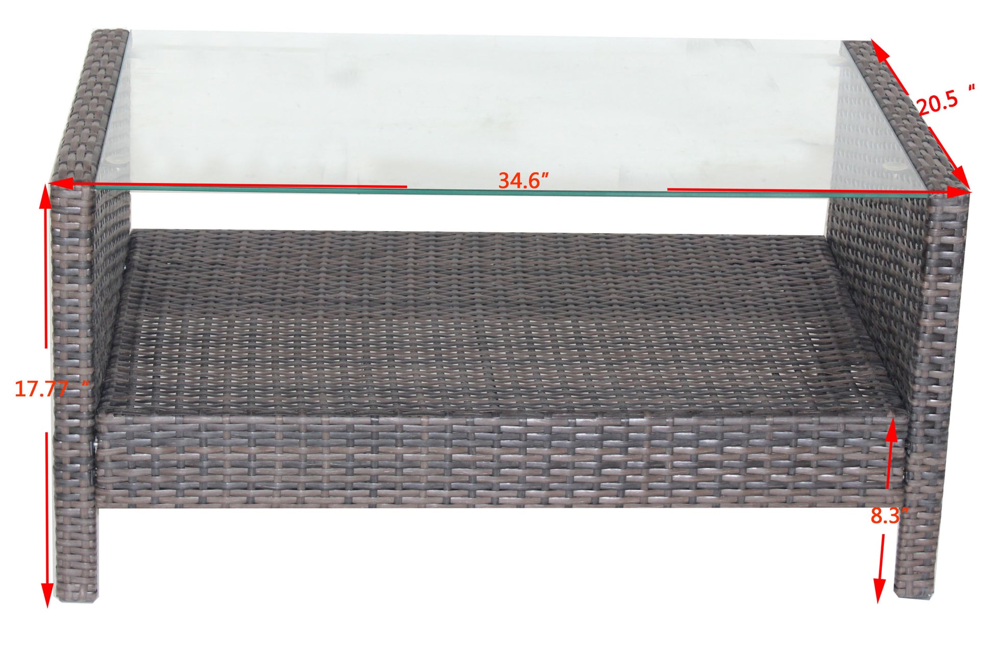 Outdoor Patio Furniture Coffee Table With Clear Tempered Glass Brown Iron