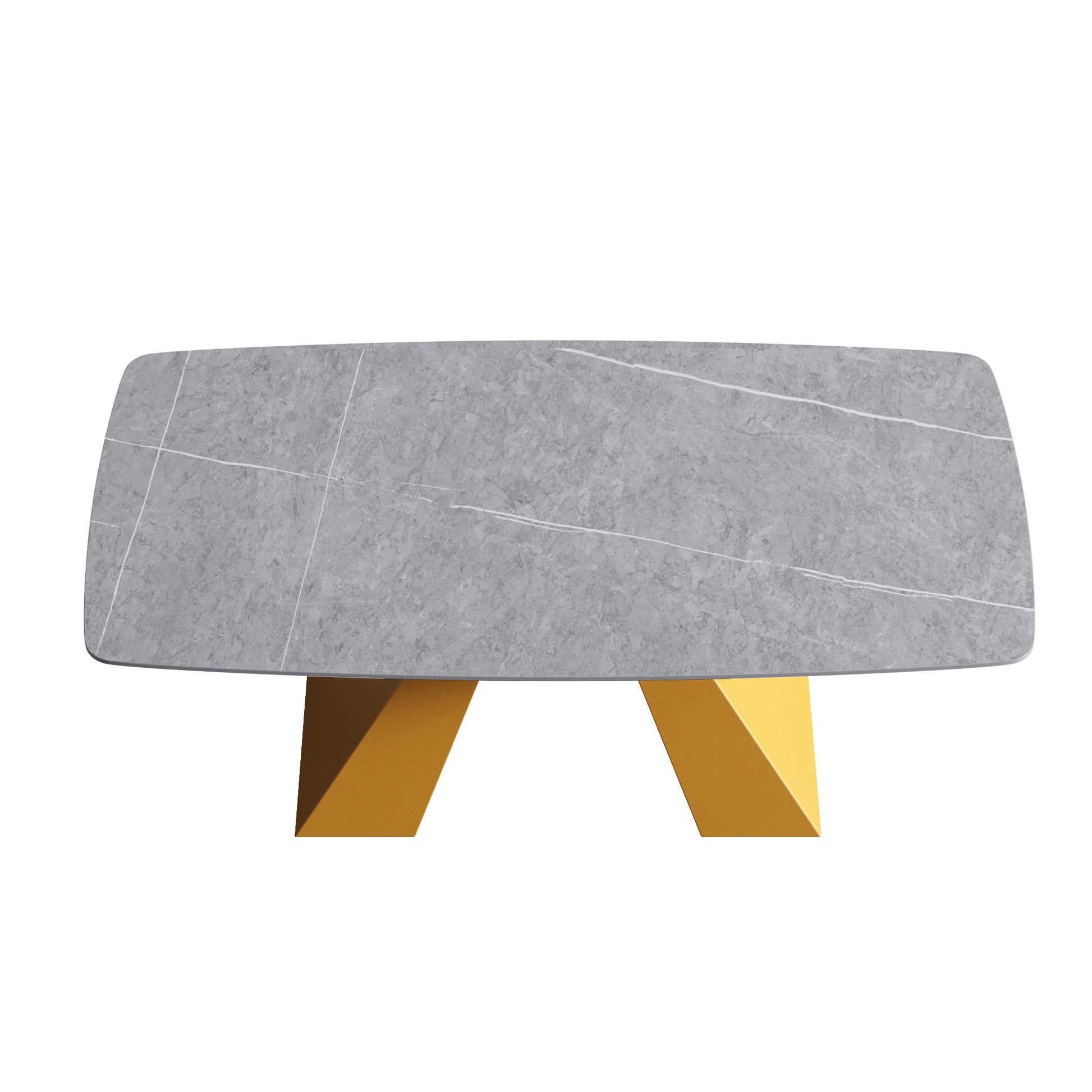 70.87"Modern Artificial Stone Gray Curved Golden Metal Leg Dining Table Can Accommodate 6 8 People Gray Metal Sintered Stone