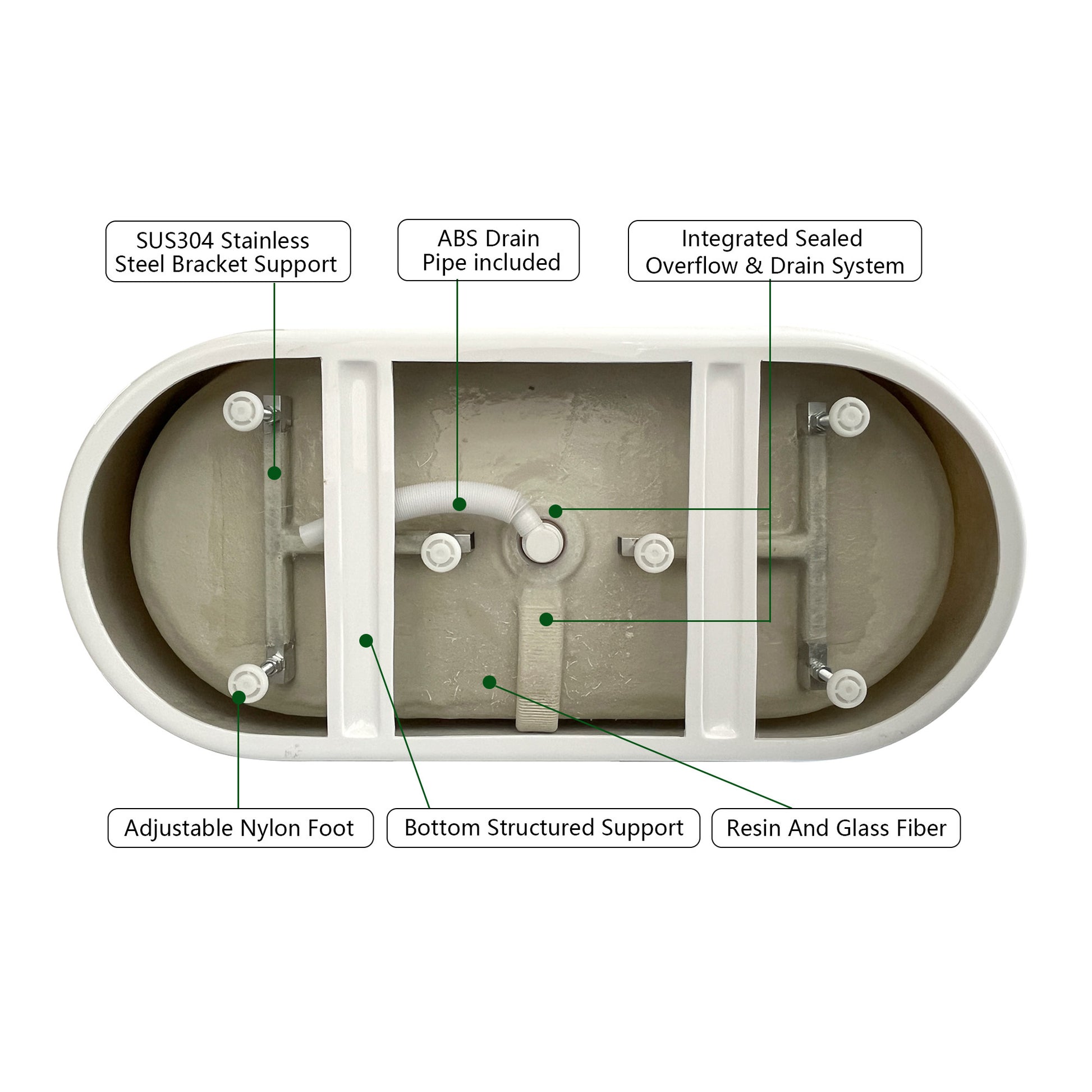 63" Acrylic Free Standing Tub Classic Oval Shape