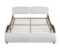 Queen Size Upholstered Faux Leather Platform Bed With Led Light Bed Frame With Slatted White Queen White Solid Wood