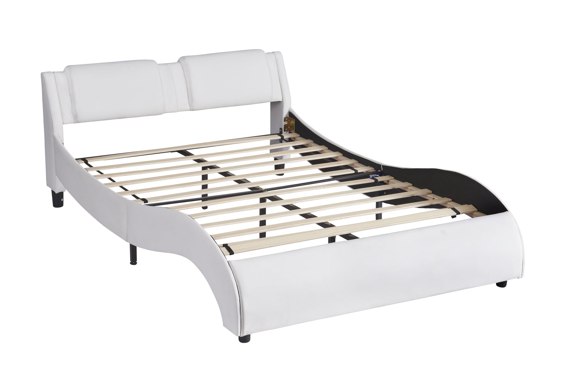 Full Size Upholstered Faux Leather Platform Bed With Led Light Bed Frame With Slatted White Full White Solid Wood