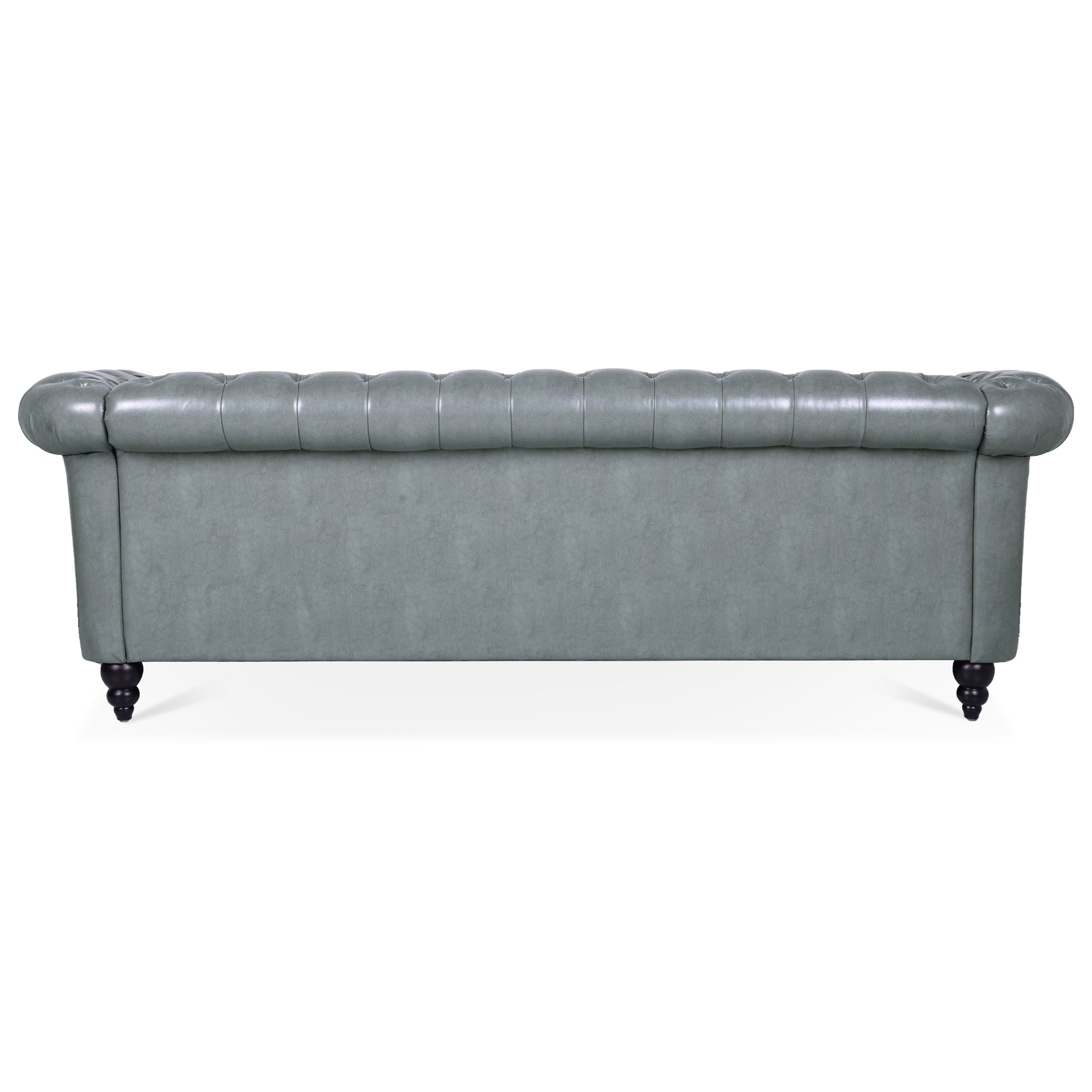 84.65" Rolled Arm Chesterfield 3 Seater Sofa. Grey Foam Pu