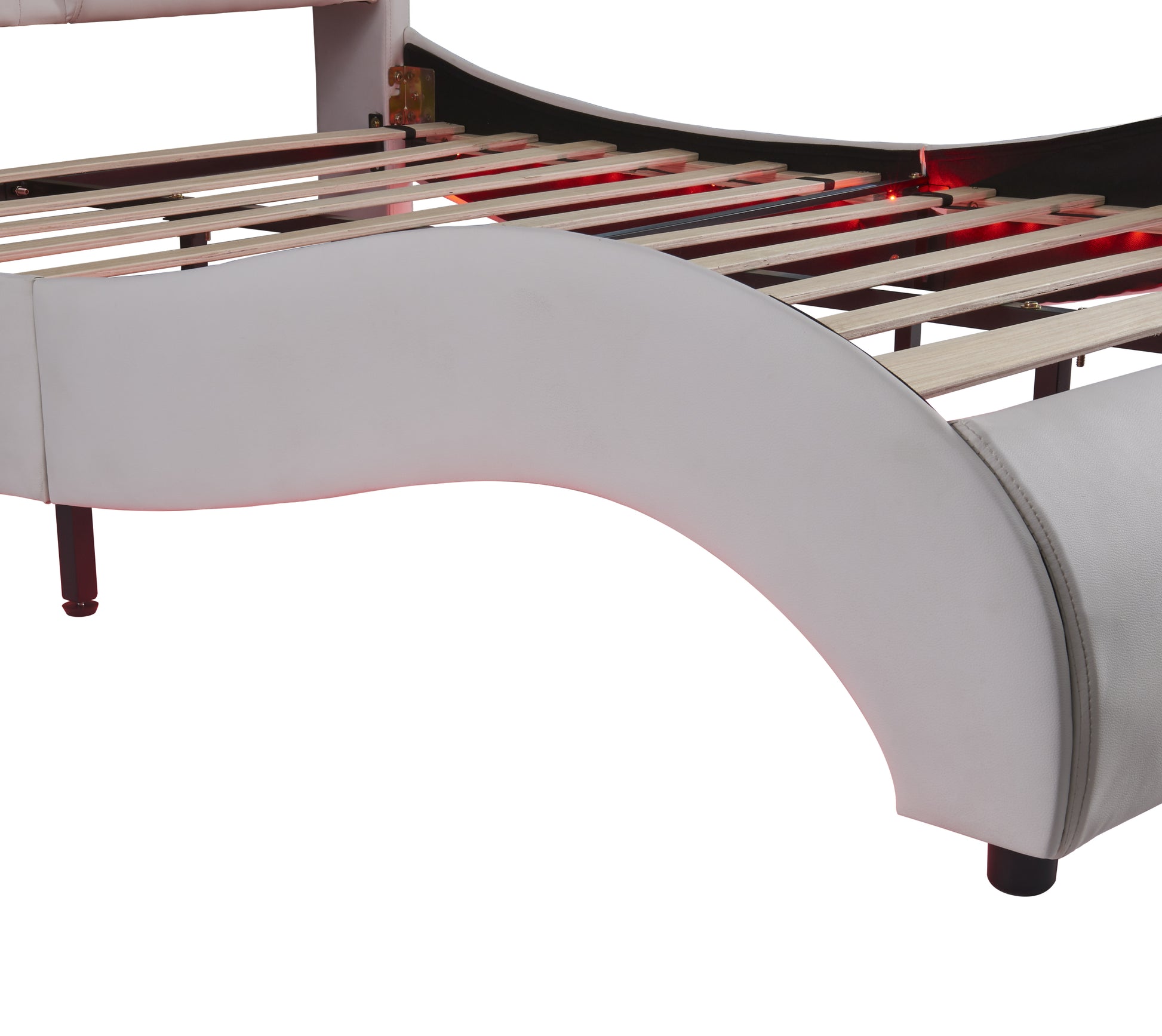 Full Size Upholstered Faux Leather Platform Bed With Led Light Bed Frame With Slatted White Full White Solid Wood