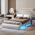 Full Size Upholstered Faux Leather Platform Bed With Led Light Bed Frame With Slatted White Full White Solid Wood