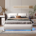 Full Size Upholstered Faux Leather Platform Bed With Led Light Bed Frame With Slatted White Full White Solid Wood