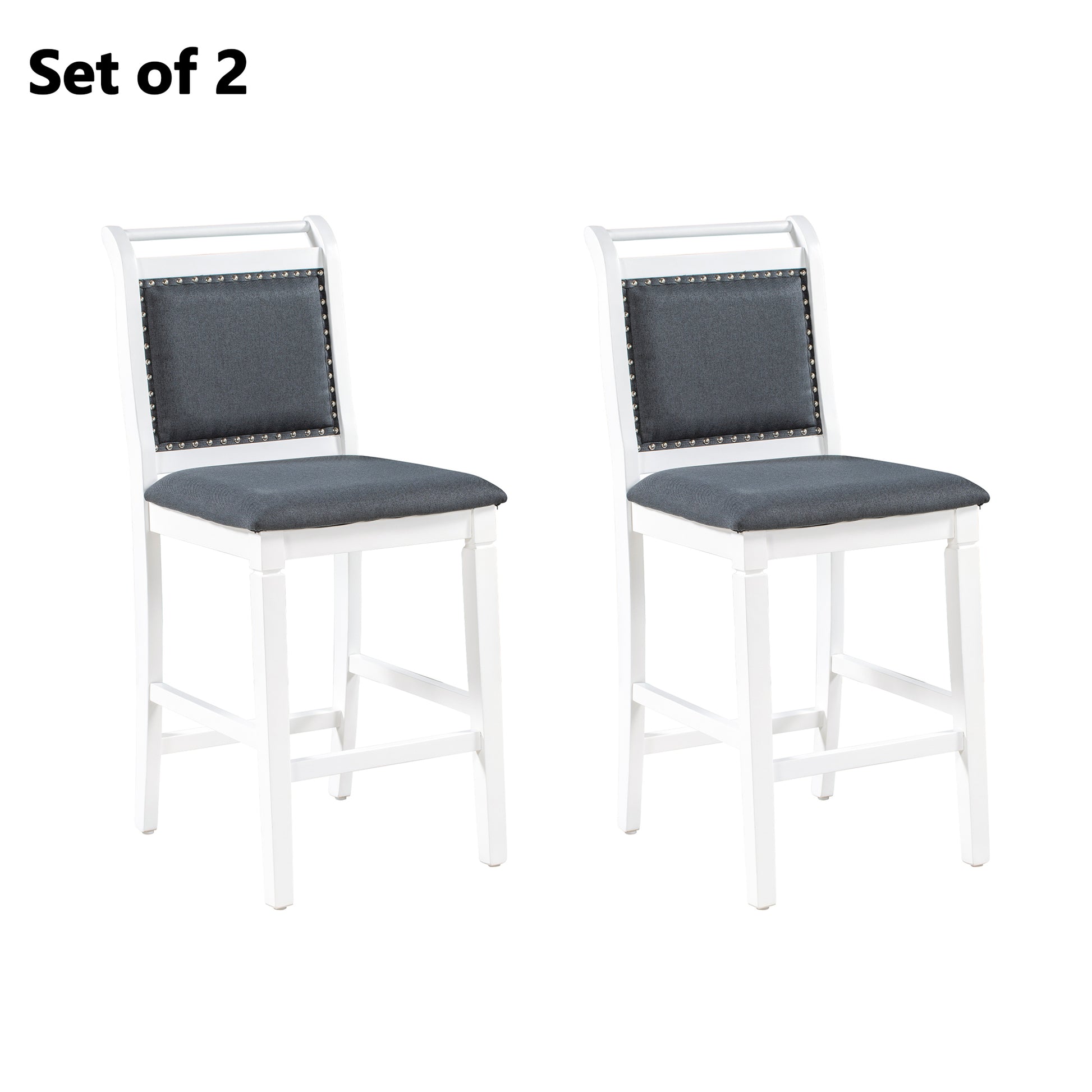 3 Piece Wood Counter Height Drop Leaf Dining Table Set With 2 Upholstered Dining Chairs For Small Place, White Gray White Wood Dining Room Folding Rubberwood Oval Dining Table With Chair Upholstered Chair Wood White Solid Back Seats 2 60 Inches Drop Leaf