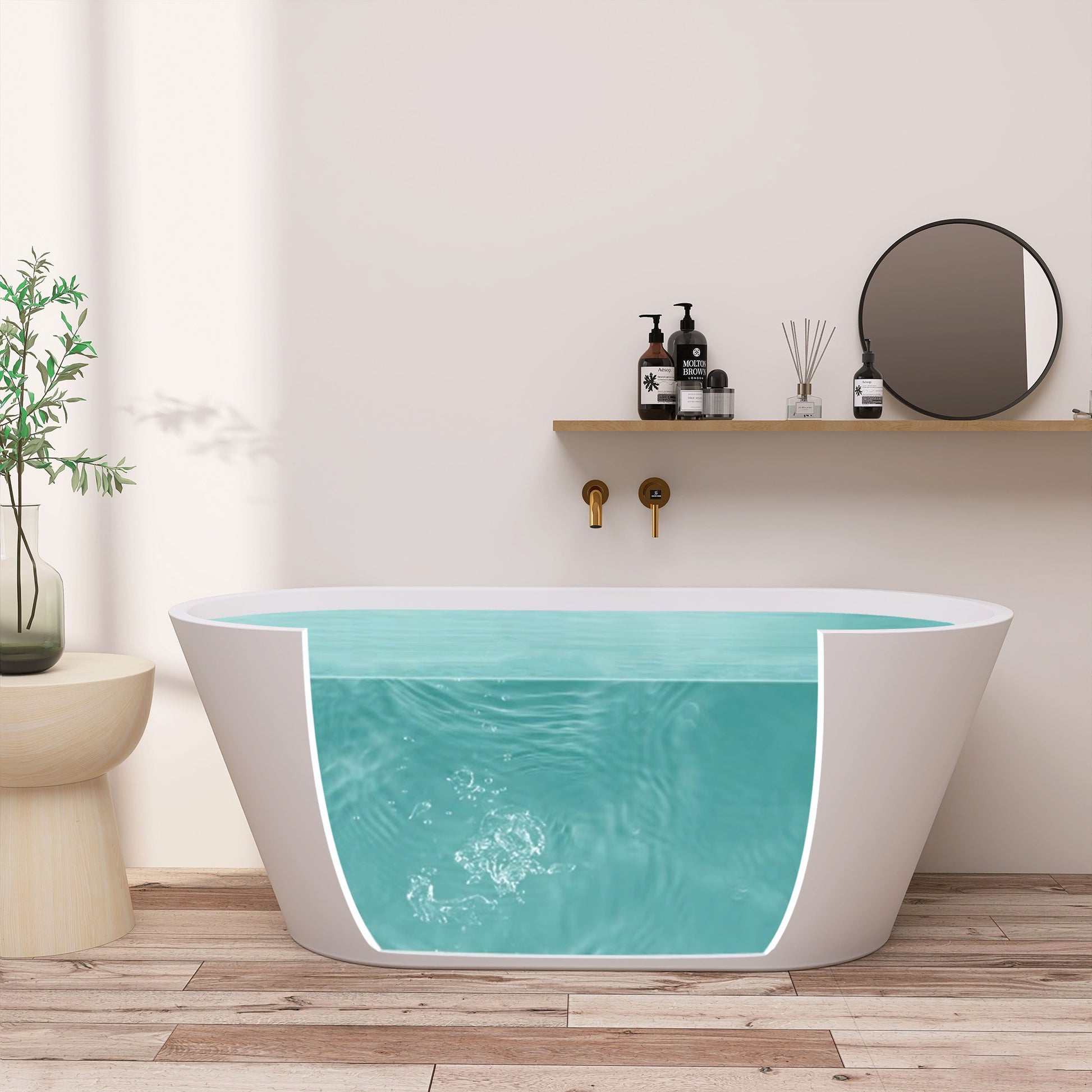 55" Acrylic Free Standing Tub Classic Oval Shape gloss white-oval-bathroom-freestanding