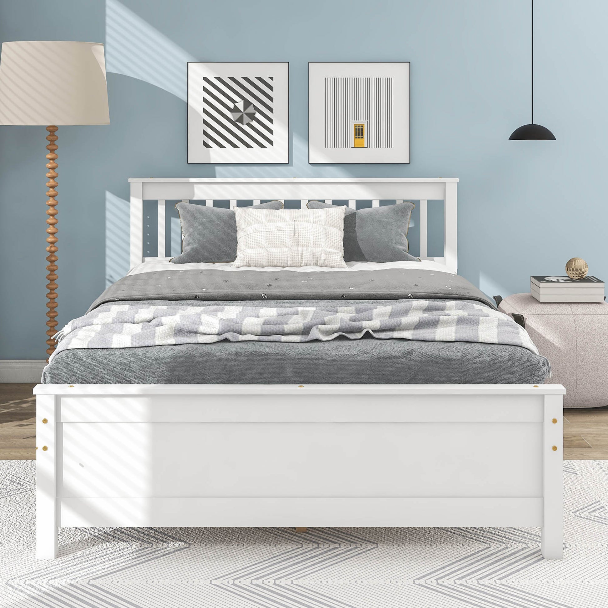 Full Bed With Headboard And Footboard For Kids, Teens, Adults,With A Nightstand ,White White Pine