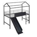 Metal House Bed With Slide, Twin Size Metal Loft Bed With Two Sided Writable Wooden Board Black Black Metal